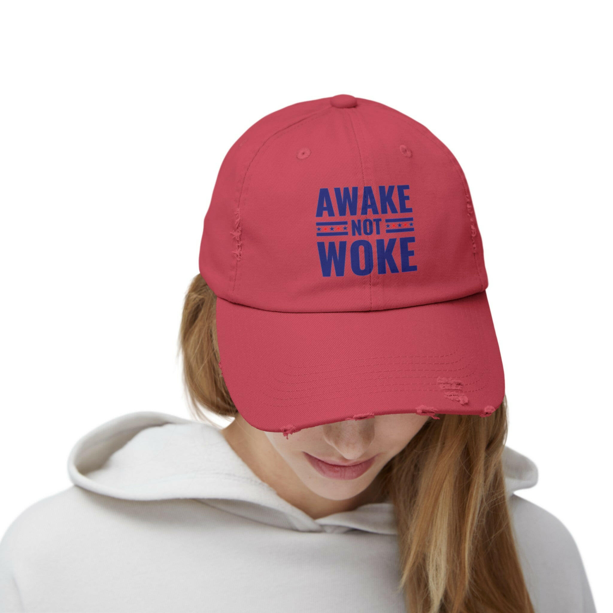 Awake Not Woke Unisex Distressed Cap