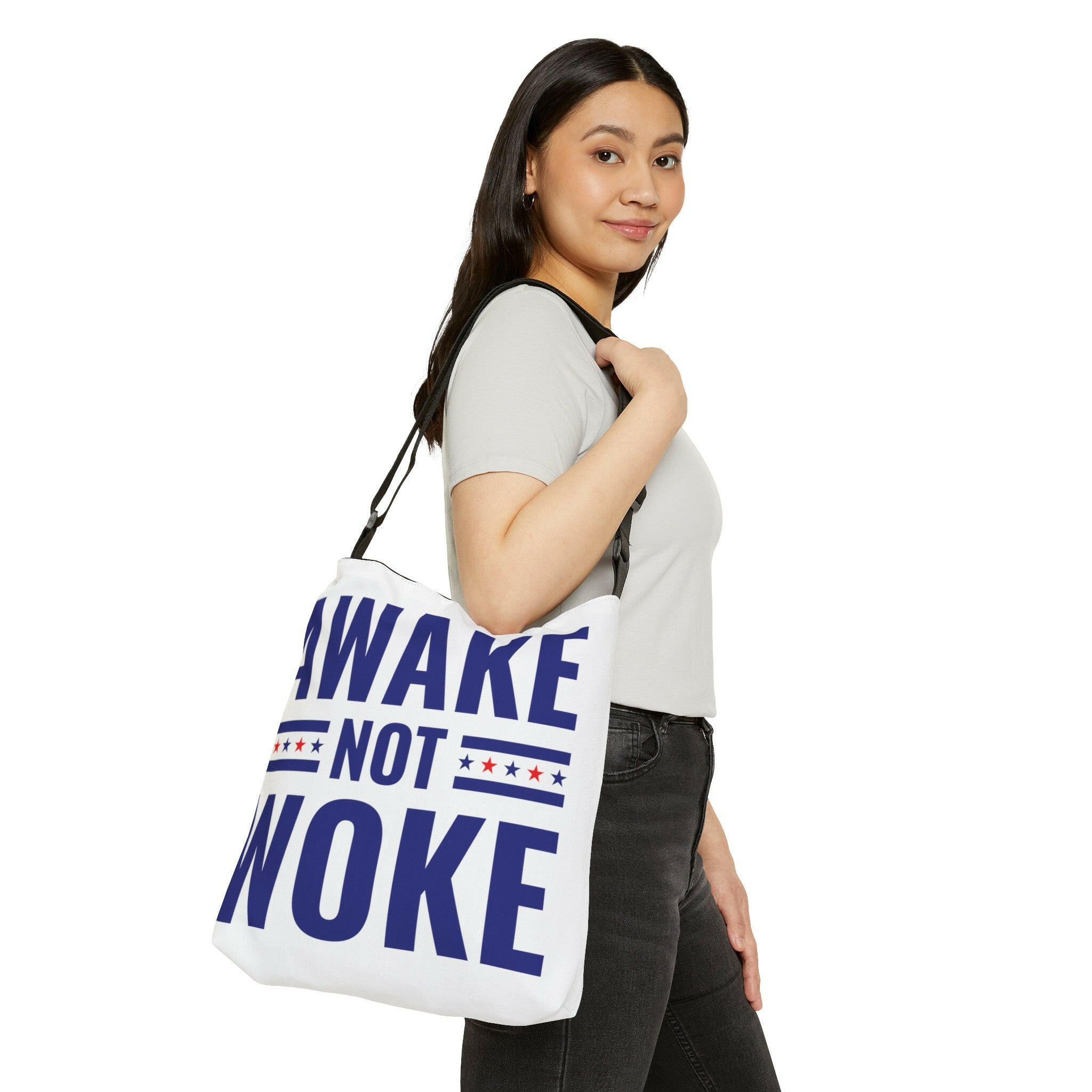 Awake Not Woke Adjustable Tote Bag