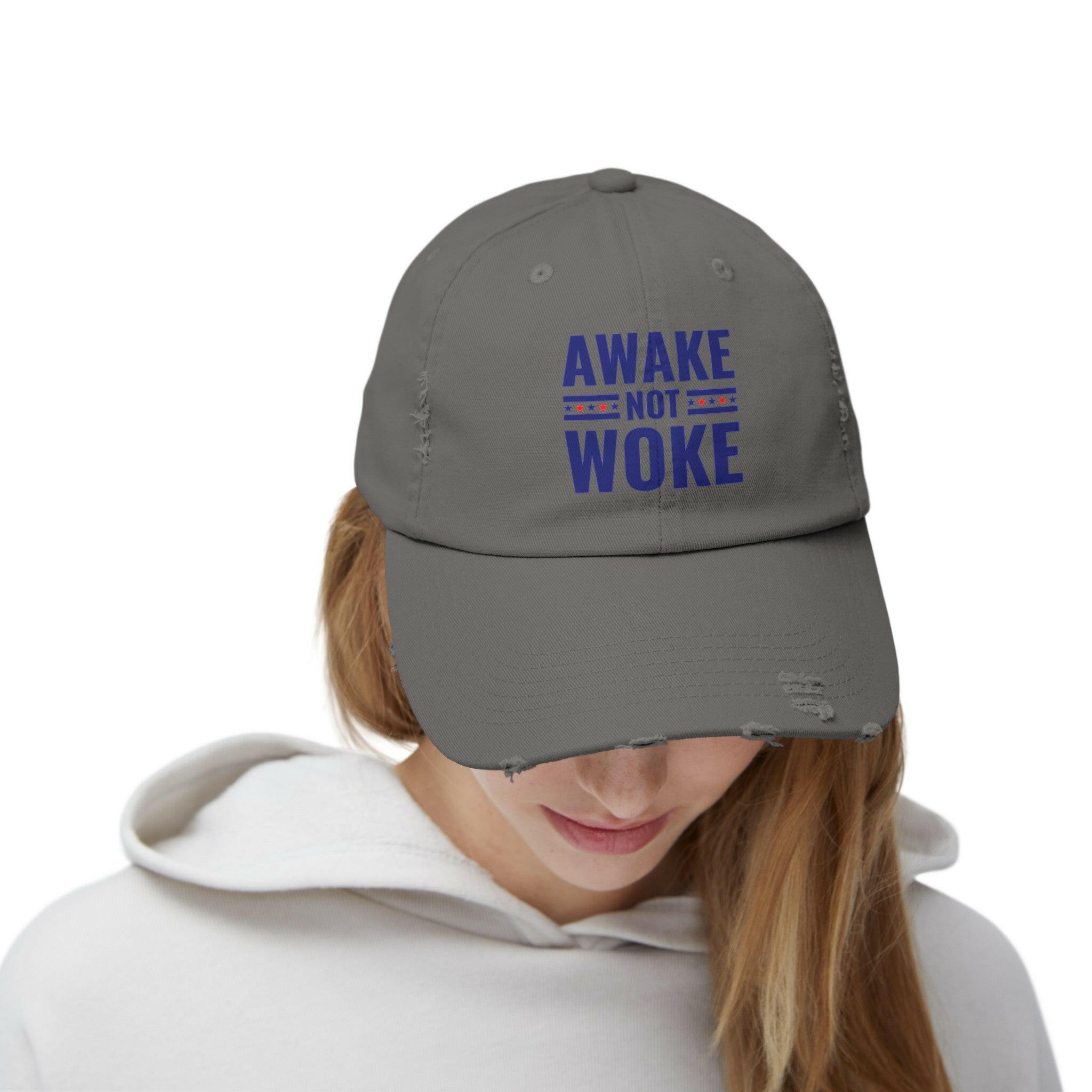 Awake Not Woke Unisex Distressed Cap