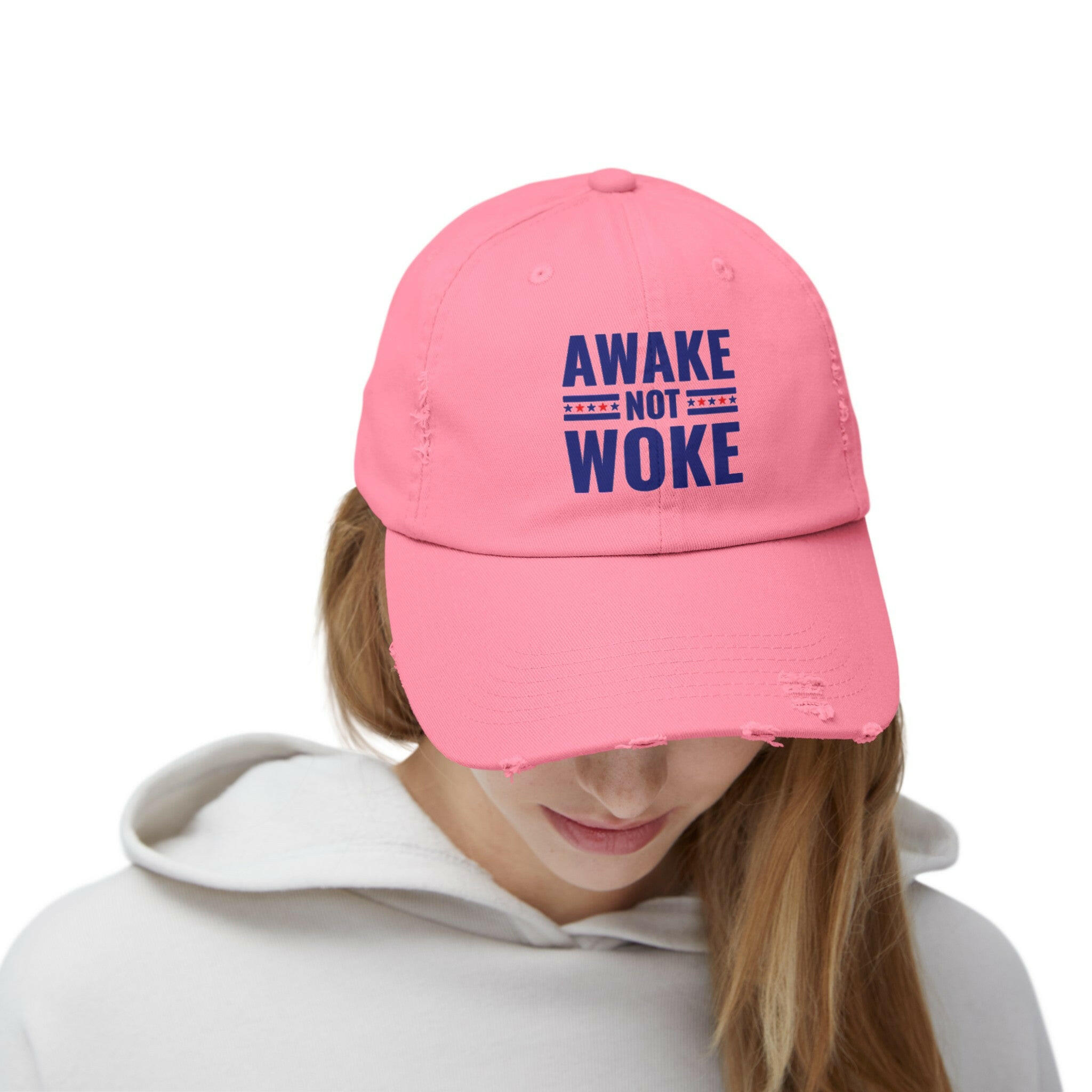 Awake Not Woke Unisex Distressed Cap