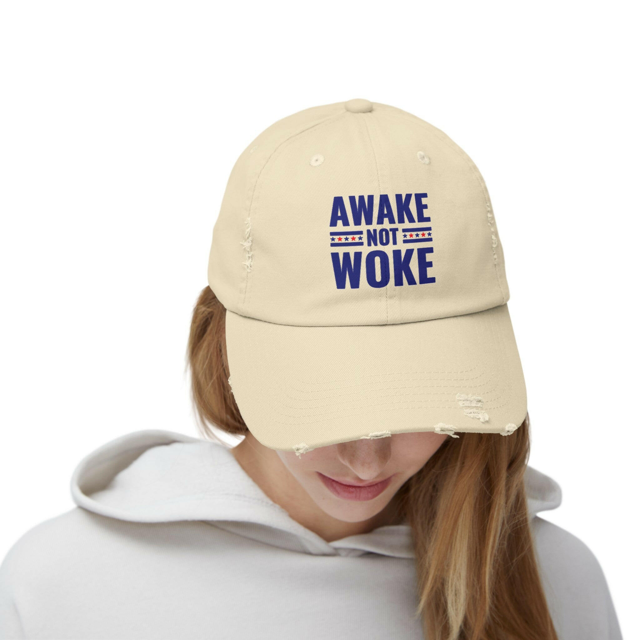 Awake Not Woke Unisex Distressed Cap