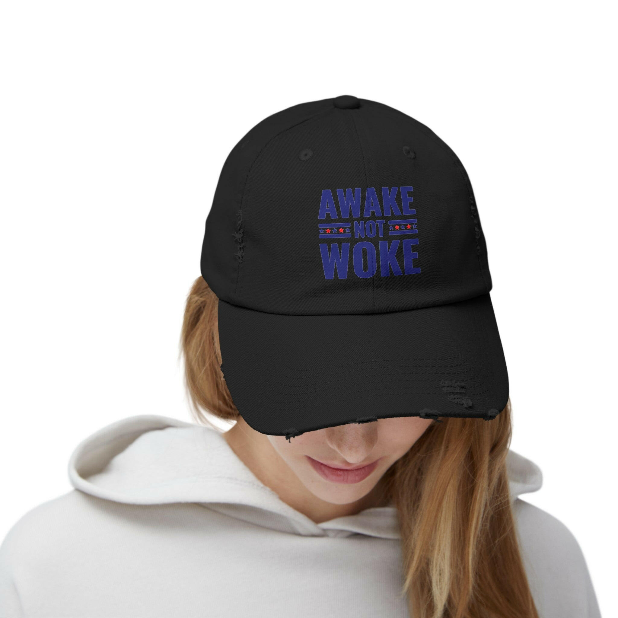 Awake Not Woke Unisex Distressed Cap