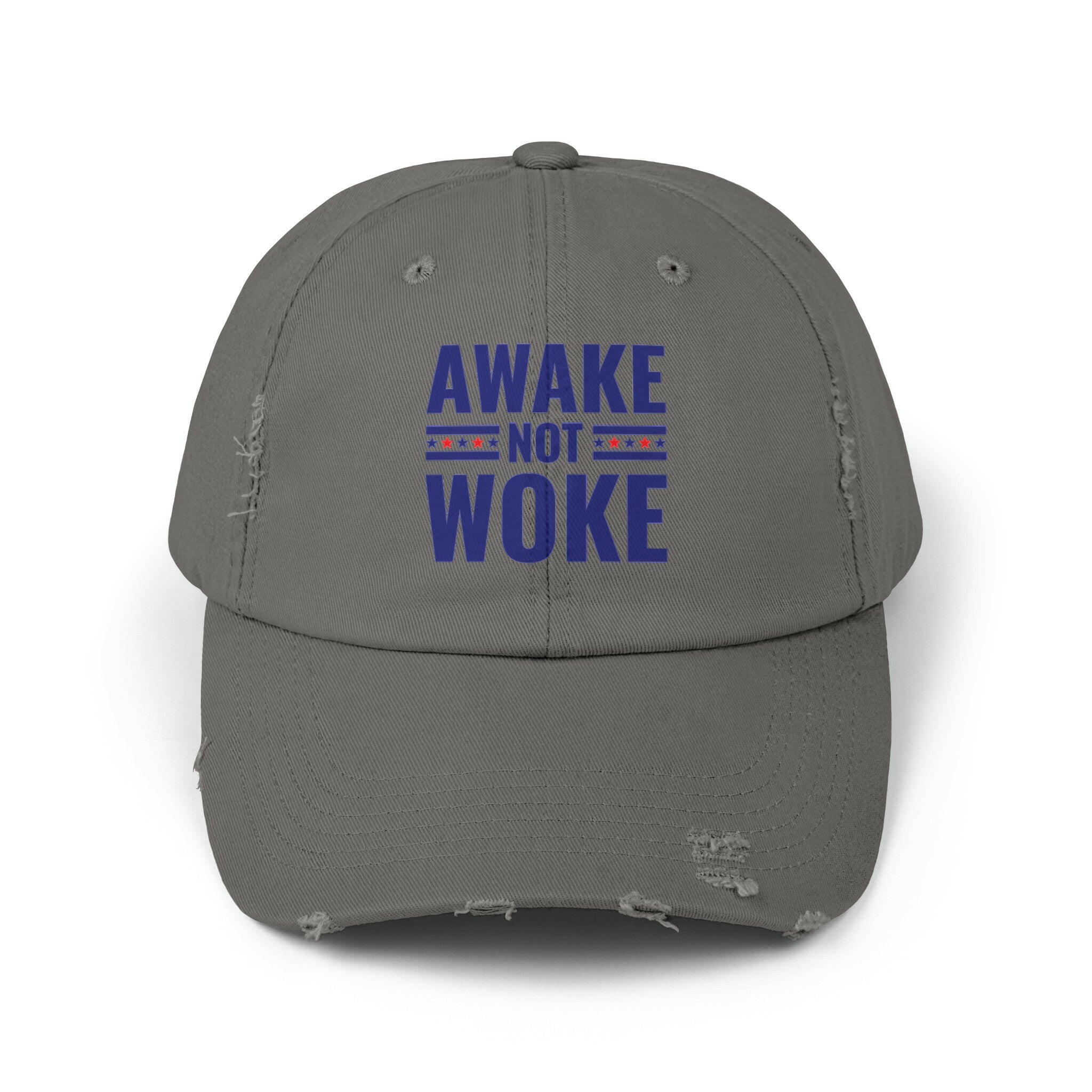 Awake Not Woke Unisex Distressed Cap