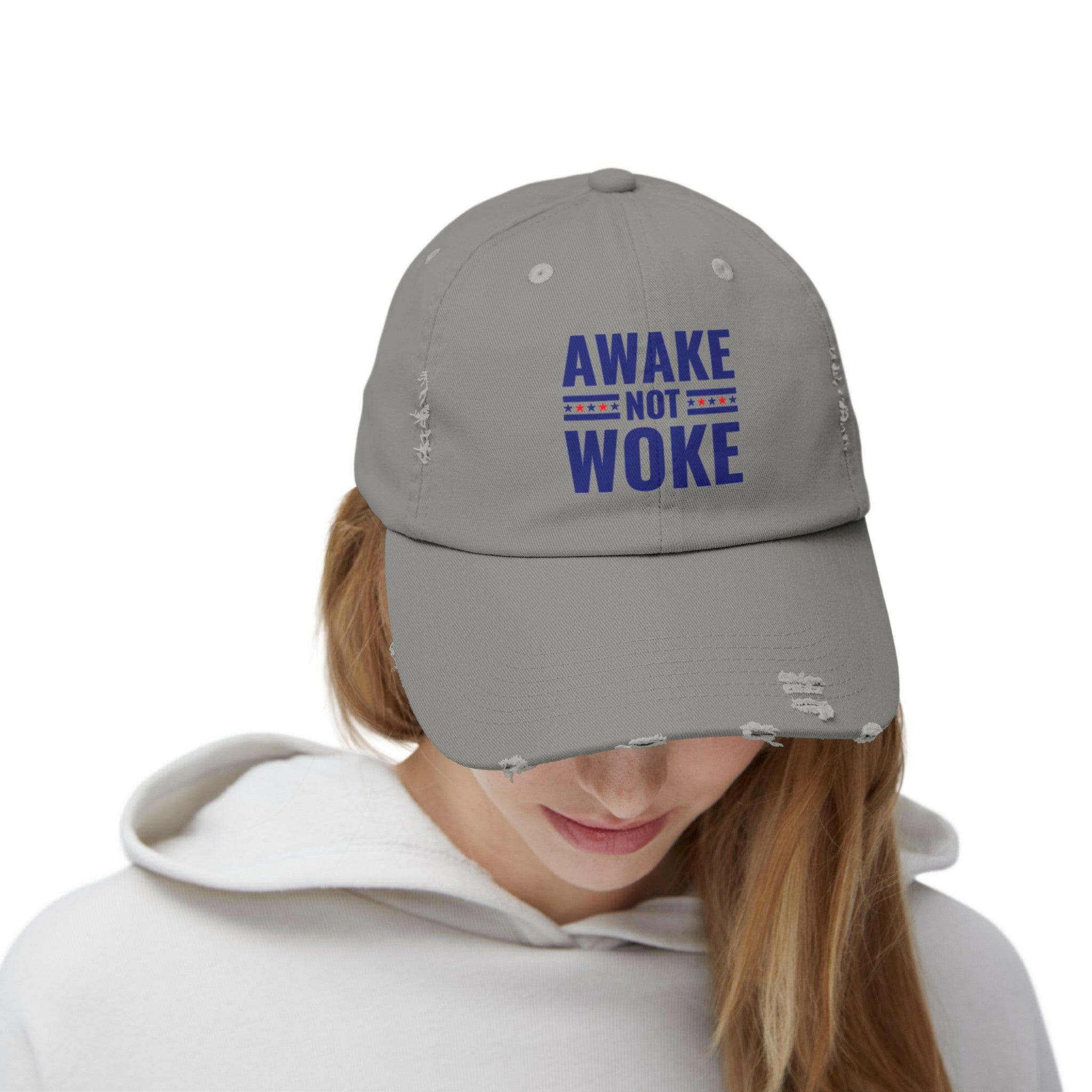 Awake Not Woke Unisex Distressed Cap